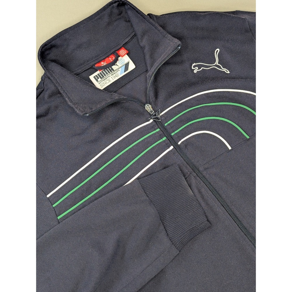 Puma Track Jacket Men's Large Navy Blue Full Zip Striped Cotton Blend Retro